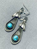 Elegant Vintage Native American Navajo Old Kingman Turquoise Sterling Silver Earrings-Nativo Arts