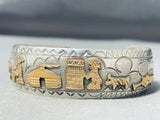 Expressive Vintage Native American Navajo Sterling Silver And 12kgf Storyteller Bracelet Signed-Nativo Arts
