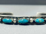 Family Signed Vintage Native American Navajo Turquoise Sterling Silver Bracelet Tahe-Nativo Arts