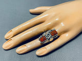 Remarkable Native American Navajo Coral Sterling Silver Ring-Nativo Arts