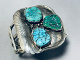 Mens Vintage Native American Navajo Museum Quality Turquoise Sterling Silver Bracelet-Nativo Arts
