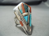 Important Vintage Native American Laguna Kenny Romero Turquoise Sterling Silver Inlay Ring-Nativo Arts