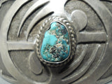 Signed Vintage Native American Navajo Sterling Silver Mirror Turquoise Bracelet Old-Nativo Arts