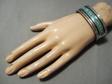 Thick And Heavy!! Vintage Native American Navajo Carico Lake Turquoise Sterling Silver Bracelet-Nativo Arts