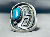 Unique Vintage Native American Navajo Hopi Turquoise Sterling Silver Ring Signed-Nativo Arts