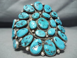 Henry Roanhose Vintage Native American Navajo Turquoise Cluster Sterling Silver Bracelet-Nativo Arts
