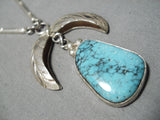 Superb Vintage Native American Navajo Blue Diamond Turquoise Sterling Silver Necklace-Nativo Arts