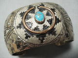 So Intricate!! Vintage Native American Navajo Turquoise Sterling Silver Basket Bracelet Old-Nativo Arts