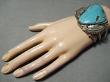 Important Vintage Native American Navajo Rare Turquoise Sterling Silver Leaf Bracelet Old-Nativo Arts
