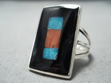 Fabulous Zuni Turquoise & Coral Sterling Silver Ring Native American-Nativo Arts