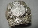 One Of The Craziest Biggest Native American Navajo Al Sanchez Sterling Silver Coin Bracelet-Nativo Arts