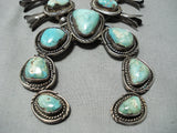 Heavy Vintage Native American Navajo Green Turquoise Sterling Silver Squash Blossom Necklace-Nativo Arts