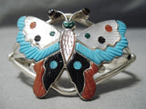 Cute Tammy Pinto Zuni Native American Turquoise Coral Sterling Silver Bracelet-Nativo Arts