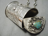 Heavy Thick Sturdy Native American Navajo Royston Turquoise Sterling Silver Necklace-Nativo Arts