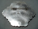 Massive Vintage Navajo Native American Old Kingman Turquoise Sterling Silver Pin-Nativo Arts