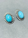 Cute Domed Turquoise Vintage Native American Navajo Sterling Silver Earrings Old-Nativo Arts
