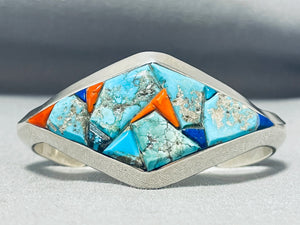 Breathtaking Native American Navajo Turquoise Sterling Silver Bracelet Signed Lester James-Nativo Arts
