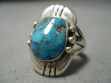 Important Vintage Zuni Native American Spider Turquoise Sterling Silver Ring Old-Nativo Arts