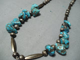 Fantastic Vintage Native American Navajo Morenci Turquoise Sterling Silver Necklace Old-Nativo Arts