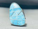 Sky Blue Intricate San Felipe Turquoise Sterling Silver Inlay Ring-Nativo Arts