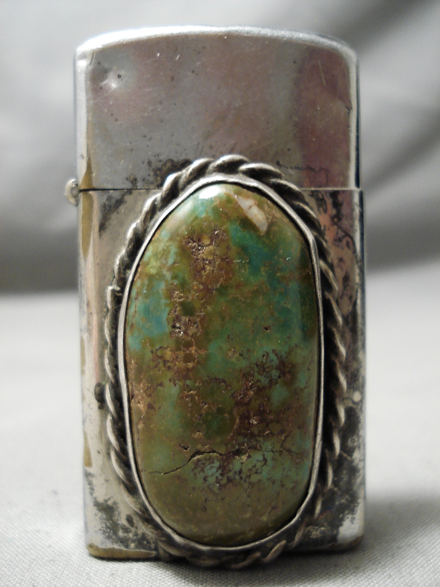 Sterling Silver Coral and Turquoise Lighter Cover 