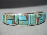 Exquisite Native American Navajo Royston Turquoise Coral Sterling Silver Bracelet-Nativo Arts