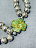 Green Cross Stones Vintage Native American Navajo Sterling Silver Necklace-Nativo Arts
