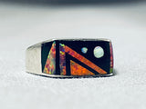 Intense Outer Space Inlay Native American Navajo Opal Sterling Silver Planet Ring-Nativo Arts