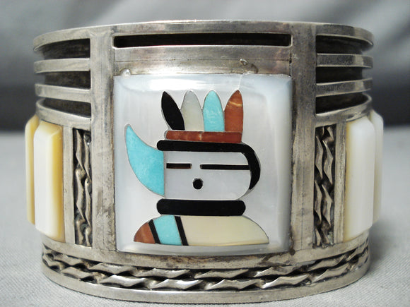 One Of The Best Ever Vintage Native American Zuni Turquoise Sterling Silver Kachina Bracelet-Nativo Arts