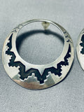 Signed Vintage Native American Navajo Sterling Silver Hoop Earrings-Nativo Arts