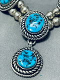 Signed Vintage Native American Navajo Sleeping Beauty Turquoise Sterling Silver Necklace-Nativo Arts