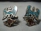 Remarkable Vintage Native American Navajo Peyote Bird Sterling Silver Cufflinks Old-Nativo Arts