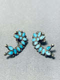 Native American Very Rare Vintage Zuni Dishta Turquoise Sterling Silver Unique Earrings-Nativo Arts