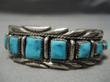 Quality Vintage Native American Navajo Squared Turquoise Sterling Silver Wave Bracelet Old-Nativo Arts