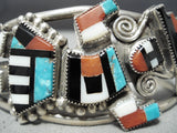 Intricate Dancing Kachina Vintage Native American Zuni Turquoise Sterling Silver Bracelet-Nativo Arts