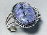 Native American Huge Vintage Navajo Charoite Sterling Silver Bracelet Cuff Jewelry-Nativo Arts