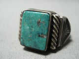 Incredible Vintage Native American Navajo Signed Royston Turquoise Square Sterling Silver Ring-Nativo Arts