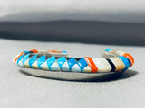 Rare Technique Turquoise Vintage Native American Navajo Coral Inlay Sterling Silver Bracelet-Nativo Arts