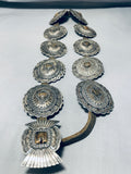 Important Vintage Native American Navajo Hand Tooled 1st Phase Coin Silver Concho Belt-Nativo Arts