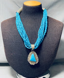 Hand Tooled Tubule Sterling Silver Vintage Native American Navajo Turquoise Necklace-Nativo Arts