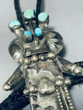 Long 4-1/2' Kachina Vintage Native American Navajo Turquoise Sterling Silver Bolo Tie-Nativo Arts