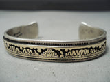 Thick Hand Tooled Vintage Native American Navajo Gold Pueblo Sterling Silver Bracelet-Nativo Arts
