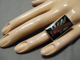 Native American Important Harlan Coonsis Cardinal Motif Coral Sterling Silver Turquoise Ring-Nativo Arts