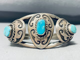 Martha Signed Vintage Native American Navajo Geomtric Sterling Silver Turquoise Bracelet-Nativo Arts