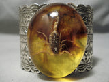 Crazy Huge Native American Scorpion Amber Sterling Silver Hand Tooled Bracelet-Nativo Arts