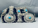 Magnificent Vintage Native American Navajo Kingman Turquoise Sterling Silver Concho Belt-Nativo Arts