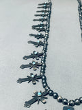 Important Federico Jimenez Vintage Sterling Silver Cross Turquoise Necklace-Nativo Arts