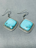 Dynamic Vintage Native American Navajo Kingman Turquoise Sterling Silver Earrings-Nativo Arts
