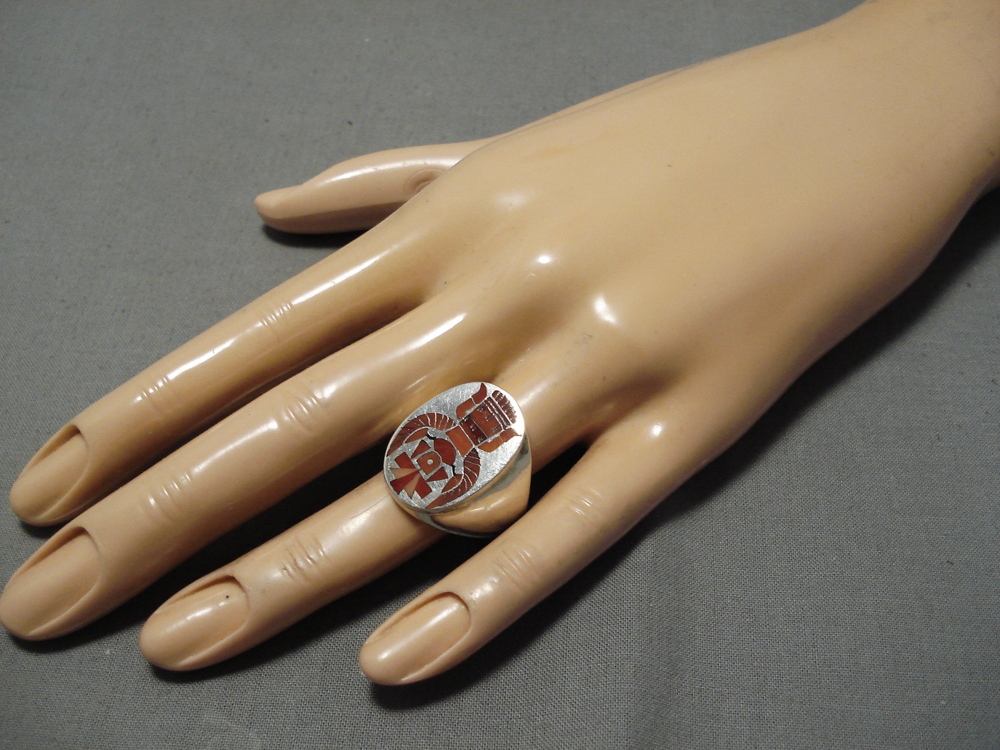 Important Harlan Coonsis Coral Bird Zuni Sterling Silver Native