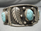 Special Vintage Native American Navajo Spiderweb Turquoise Sterling Silver Hinged Bracelet Old-Nativo Arts